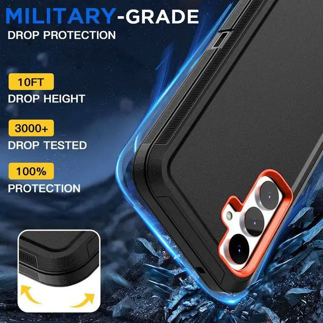 Alt view image 6 of 7 - SZYG for Samsung Galaxy S24 FE Case Heavy Duty 3 in 1 Military Grade Drop Protection Rugged Shockproof Protective Cover For Galaxy S24 FE 6.7 inch. Orange / Black