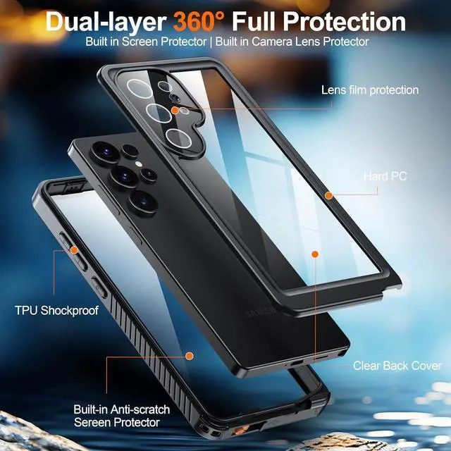 Alt view image 4 of 7 - SZYG For Samsung Galaxy S25 Ultra Waterproof Case, with Built in Screen Protector, 360° Full Body Protective Military Shockproof Dropproof Dustproof IP68 Underwater Protective Cover.