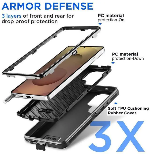 Alt view image 3 of 7 - SZYG for Samsung Galaxy S25 Ultra Case Heavy Duty Military Grade Drop Shockproof Rugged Protective Cell Phone Cover for Galaxy S25 Ultra 6.9 inch.