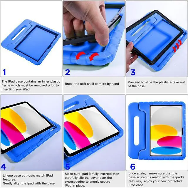 Alt view image 7 of 7 - SZYG For Apple iPad A16 11 inch 2025 (A3354/A3355)/iPad 10th Generation 10.9 inch 2022 (A2696/A2757) Case EVA Shockproof Heavy Duty Handle Stand Cover Kids Protection with Screen Protector & Stylus