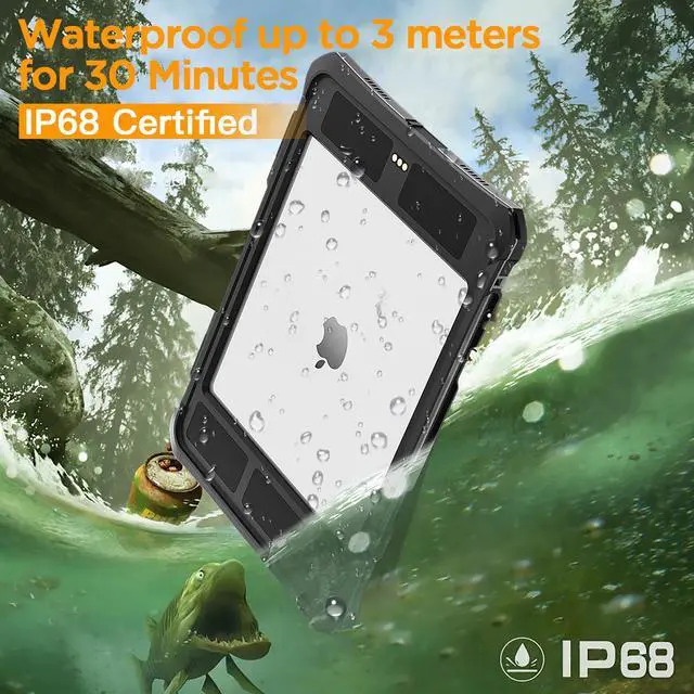 Alt view image 3 of 7 - SHELLBOX IP68 Waterproof Case For Apple iPad Pro M4 11 inch (A2836/A2837/A3006) 2024 Heavy Duty Shockproof Rotating Stand Cover Built-in Screen Protector With Strap Underwater Military Drop Protection