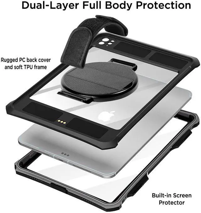 Alt view image 4 of 7 - SHELLBOX IP68 Waterproof Case For Apple iPad Pro M4 11 inch (A2836/A2837/A3006) 2024 Heavy Duty Shockproof Rotating Stand Cover Built-in Screen Protector With Strap Underwater Military Drop Protection