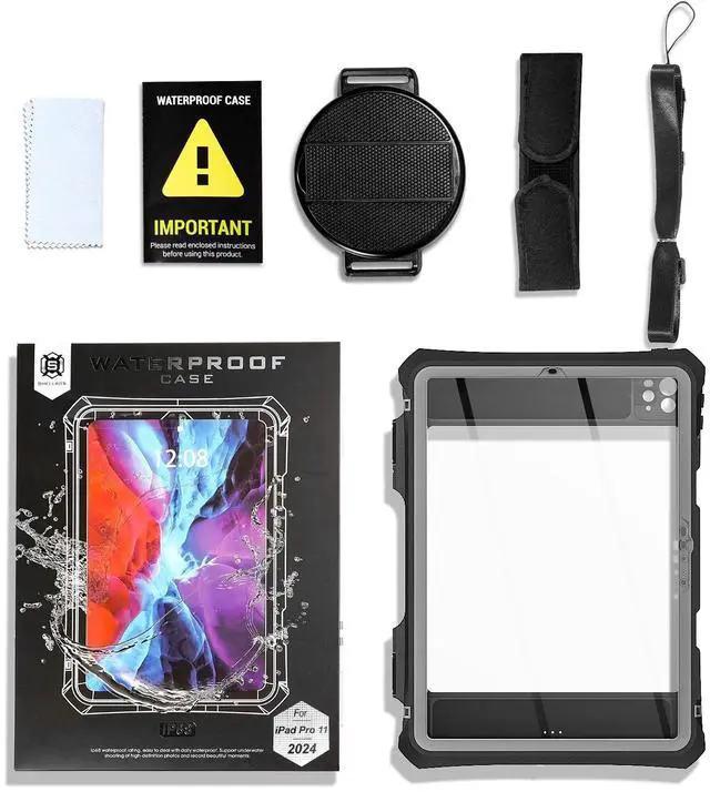 Alt view image 7 of 7 - SHELLBOX IP68 Waterproof Case For Apple iPad Pro M4 11 inch (A2836/A2837/A3006) 2024 Heavy Duty Shockproof Rotating Stand Cover Built-in Screen Protector With Strap Underwater Military Drop Protection