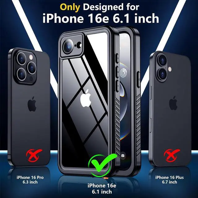 Alt view image 2 of 7 - SZYG Waterproof Case for Apple iPhone 16e IP68 Waterproof Shockproof Case Built-in Screen Protector Rugged Full Body Protection Underwater Dustproof Heavy Duty Military Drop Proof Protective Cover