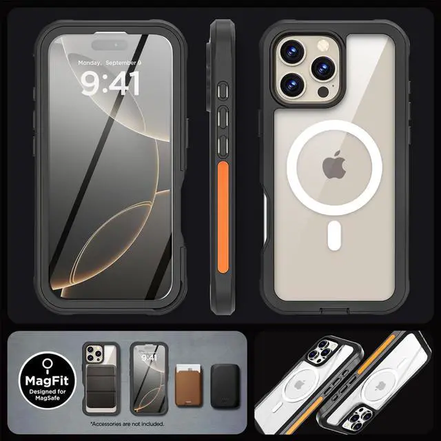 Alt view image 4 of 7 - SZYG for Apple iPhone 16 Pro Rugged Shockproof Heavy Duty MagSafe Magnetic Case Built-in Screen Protector Military Protection Dustproof Drop Proof Cover for iPhone 16 Pro 6.3 in