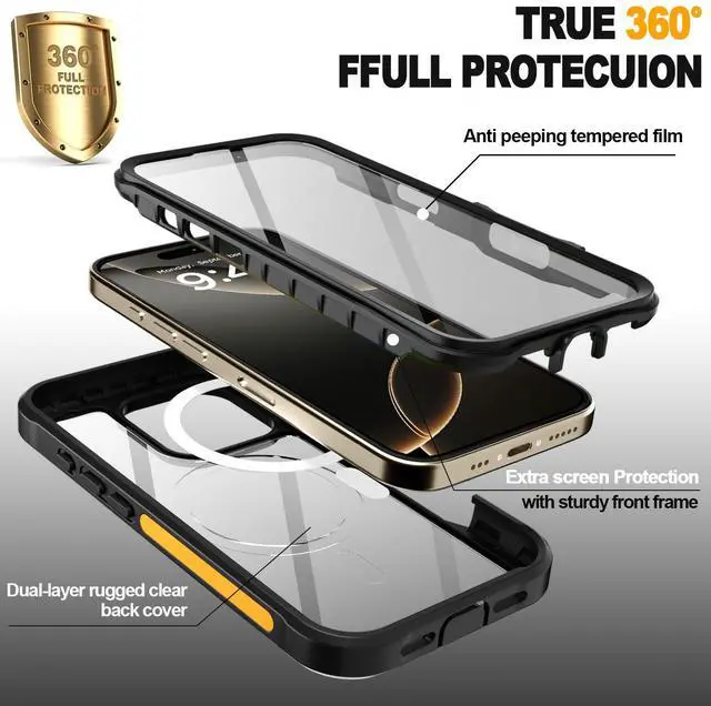 Alt view image 7 of 7 - SZYG for Apple iPhone 16 Pro Rugged Shockproof Heavy Duty MagSafe Magnetic Case Built-in Screen Protector Military Protection Dustproof Drop Proof Cover for iPhone 16 Pro 6.3 in