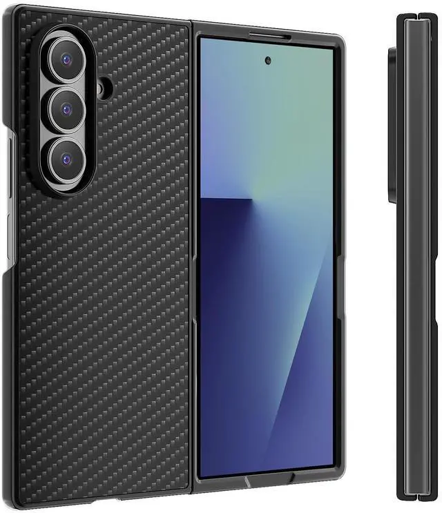 Alt view image 2 of 7 - SZYG for Samsung Galaxy Z Fold7 5G Case Carbon Fiber Shockproof Heavy Duty Hard Protective Phone Cover Rugged Military Protection Case Black for Galaxy Z Fold 7 2025