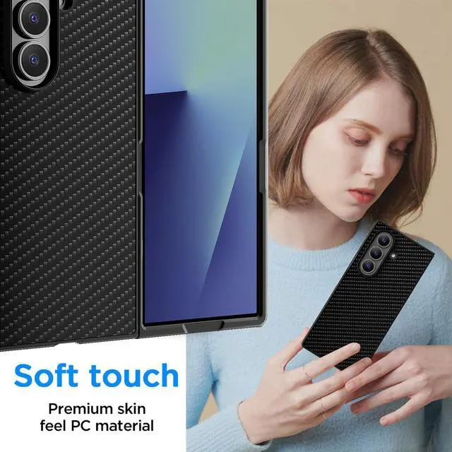 Alt view image 6 of 7 - SZYG for Samsung Galaxy Z Fold7 5G Case Carbon Fiber Shockproof Heavy Duty Hard Protective Phone Cover Rugged Military Protection Case Black for Galaxy Z Fold 7 2025