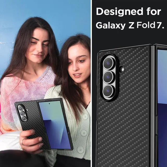 Alt view image 3 of 7 - SZYG for Samsung Galaxy Z Fold7 5G Case Carbon Fiber Shockproof Heavy Duty Hard Protective Phone Cover Rugged Military Protection Case Black for Galaxy Z Fold 7 2025