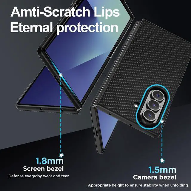 Alt view image 4 of 7 - SZYG for Samsung Galaxy Z Fold7 5G Case Carbon Fiber Shockproof Heavy Duty Hard Protective Phone Cover Rugged Military Protection Case Black for Galaxy Z Fold 7 2025