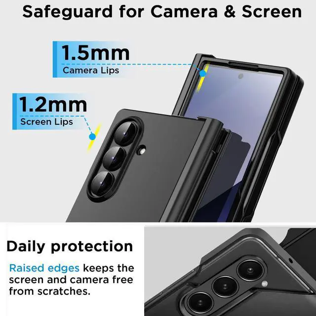 Alt view image 4 of 7 - SZYG for Samsung Galaxy Z Fold7 5G Case Black Shockproof Heavy Duty Hinge Protection Phone Cover Built-in Tempered Glass Screen Protector Rugged Military Full Body Protective Case with Pen Holder