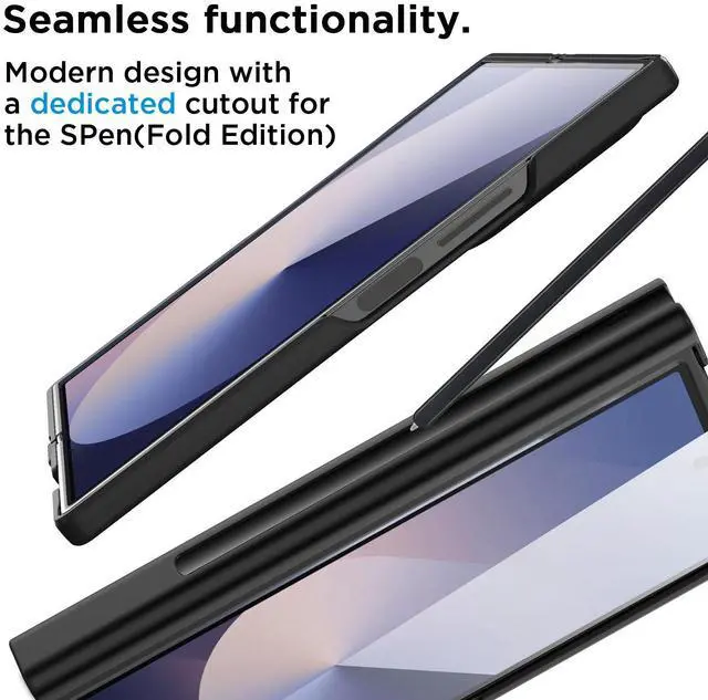 Alt view image 3 of 7 - SZYG for Samsung Galaxy Z Fold7 5G Case Black Shockproof Heavy Duty Hinge Protection Phone Cover Built-in Tempered Glass Screen Protector Rugged Military Full Body Protective Case with Pen Holder