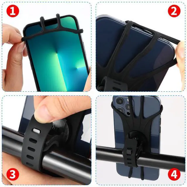 Alt view image 7 of 7 - SZYG 2 Pack Silicone Bicycle Bike Motorcycle Holder 360° Phone Mount Clamp For iPhone 16 15 14 13 12 Pro Max Samsung Galaxy S25 S24 S23 S22 Ultra Fits Universal Phones in 6.9 in