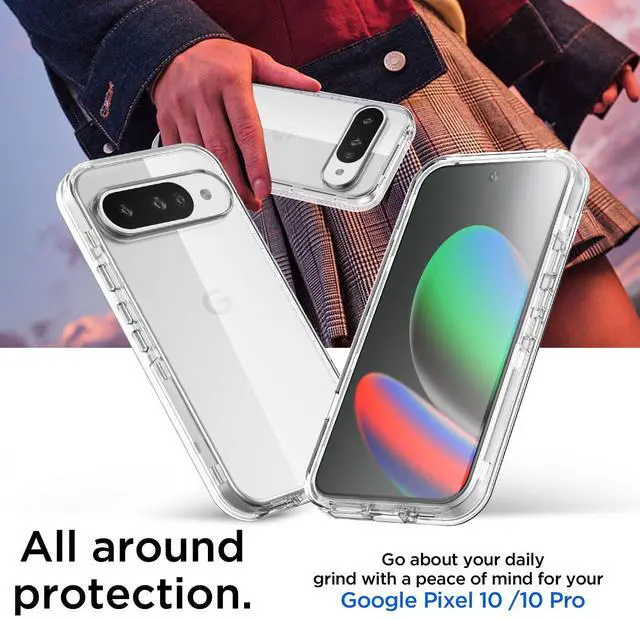 Alt view image 2 of 7 - SZYG for Google Pixel 10/Pixel 10 Pro Hard Clear Phone Case Shockproof Heavy Duty 3 Layers Military-Grade Protection Cover for Pixel 10/Pro 6.3 Inch 2025