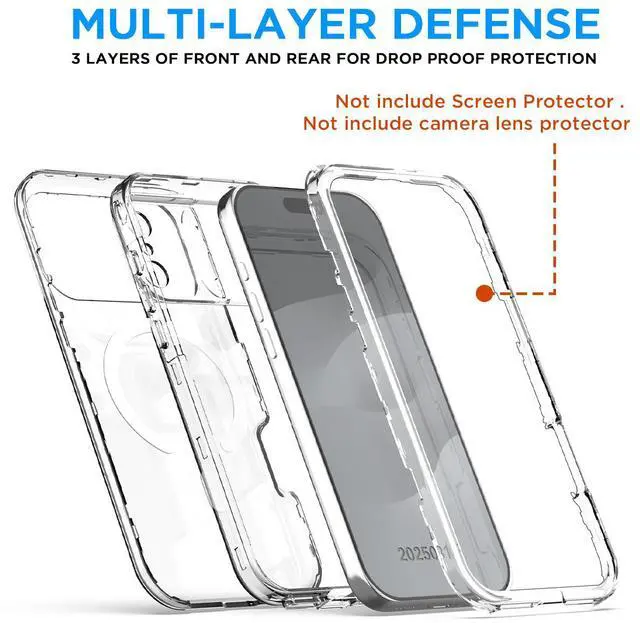 Alt view image 6 of 7 - SZYG for Apple iPhone 17 Pro Max Case Clear MagSafe Magnetic Shockproof Heavy Duty Protective Phone Cover Hard Back Military Case for iPhone 17 Pro Max 6.9 Inch 2025