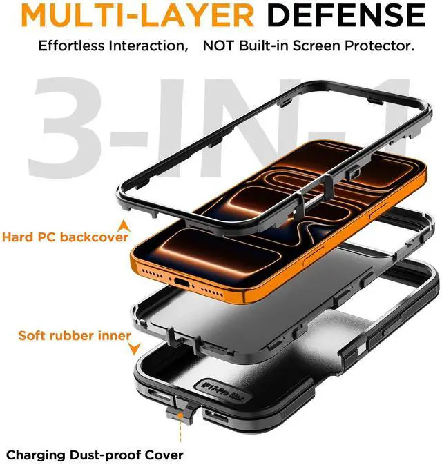 Alt view image 3 of 7 - SZYG for Apple iPhone 17 Pro Max Case Heavy Duty 3 in 1 Military Grade Drop Protection Rugged Shockproof Protective Cover For  iPhone 17 Pro Max 6.9 Inch 2025 Black