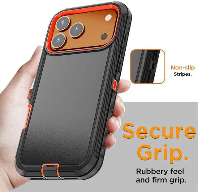 Alt view image 5 of 7 - SZYG Case for Apple iPhone 17 Pro Max Shockproof Heavy Duty 3 in 1 Military Grade Drop Protection Rugged Protective Cover For iPhone 17 Pro Max 6.9 Inch 2025 Orange / Black