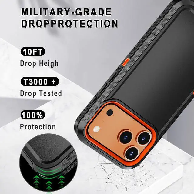 Alt view image 4 of 7 - SZYG Case for Apple iPhone 17 Pro Max Shockproof Heavy Duty 3 in 1 Military Grade Drop Protection Rugged Protective Cover For iPhone 17 Pro Max 6.9 Inch 2025 Orange / Black