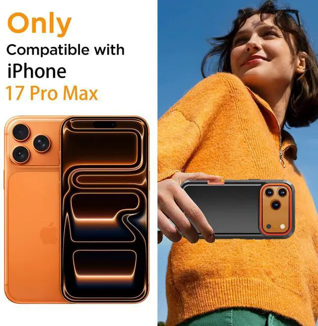 Alt view image 2 of 7 - SZYG Case for Apple iPhone 17 Pro Max Shockproof Heavy Duty 3 in 1 Military Grade Drop Protection Rugged Protective Cover For iPhone 17 Pro Max 6.9 Inch 2025 Orange / Black