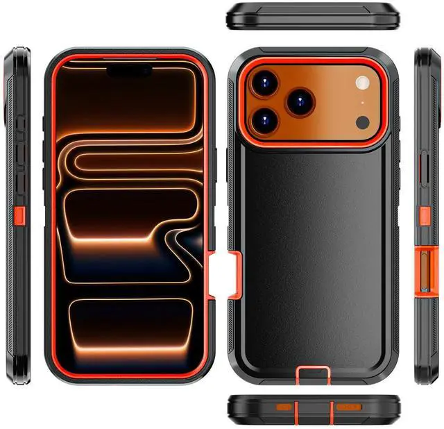 Alt view image 7 of 7 - SZYG Case for Apple iPhone 17 Pro Max Shockproof Heavy Duty 3 in 1 Military Grade Drop Protection Rugged Protective Cover For iPhone 17 Pro Max 6.9 Inch 2025 Orange / Black