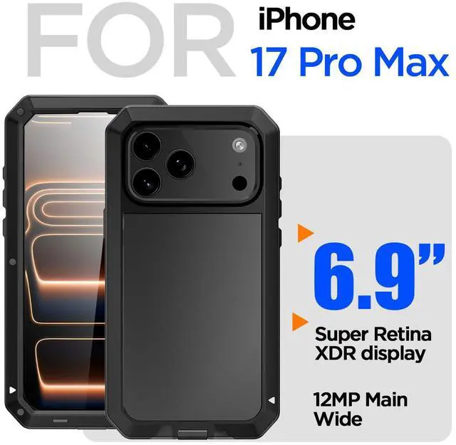 Alt view image 2 of 7 - SZYG Aluminum Case for Apple iPhone 17 Pro Max Hard Metal Shockproof Heavy Duty Cover Built-in Glass Screen Protector Full Body Military Drop Protection For iPhone 17 Pro Max 6.9 inch 2025 Black