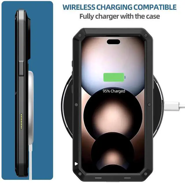 Alt view image 5 of 7 - SZYG Aluminum Case for Apple iPhone 17 Pro Max Hard Metal Shockproof Heavy Duty Cover Built-in Glass Screen Protector Full Body Military Drop Protection For iPhone 17 Pro Max 6.9 inch 2025 Black