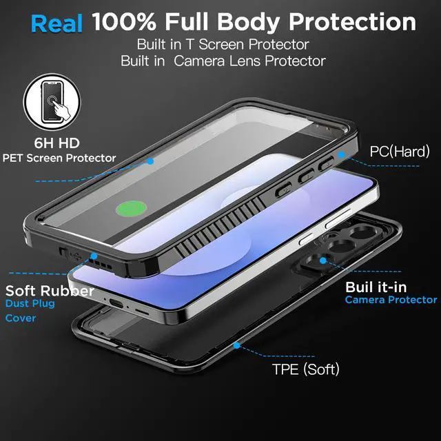 Alt view image 3 of 7 - SZYG Waterproof Case for Samsung Galaxy S25 FE IP68 Underwater Shockproof Case Dustproof Heavy Duty Military Drop Proof Cover Full Body Protection Built-in Screen Protector for Galaxy S25 FE 6.7 in