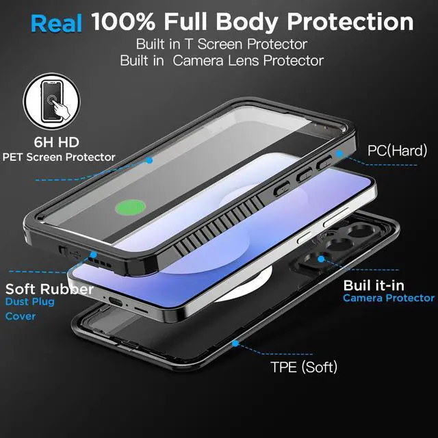 Alt view image 6 of 7 - SZYG Waterproof Case for Samsung Galaxy S25 FE IP68 Underwater MagSafe Magnetic Shockproof Heavy Duty Cover Built-in Screen Protector Full Body Drop Protection For Galaxy S25 FE 6.7 in Black