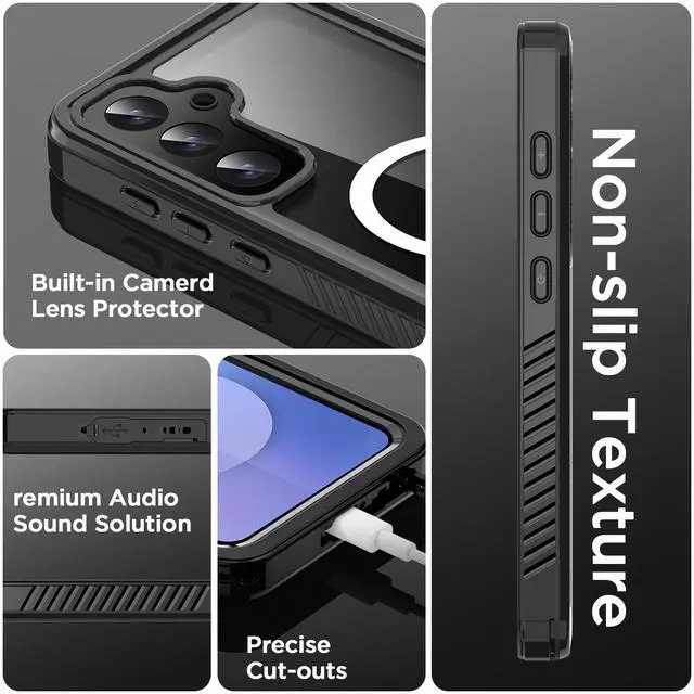 Alt view image 7 of 7 - SZYG Waterproof Case for Samsung Galaxy S25 FE IP68 Underwater MagSafe Magnetic Shockproof Heavy Duty Cover Built-in Screen Protector Full Body Drop Protection For Galaxy S25 FE 6.7 in Black