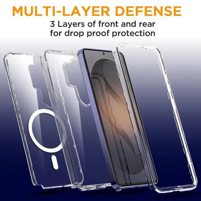 Alt view image 4 of 7 - SZYG for Samsung Galaxy S26 Ultra Case Clear MagSafe Magnetic Shockproof Heavy Duty Protective Phone Cover Hard Back Military 3-in-1 Combo Layer Case for Galaxy S26 Ultra 6.9 Inch 2026