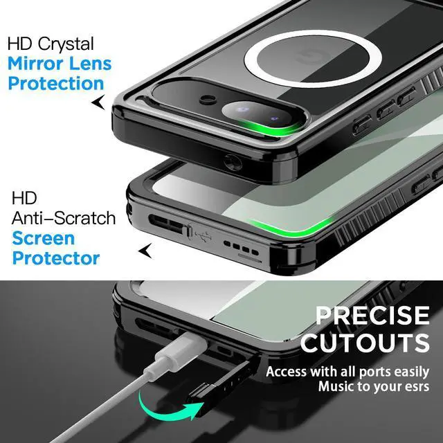 Alt view image 6 of 7 - SZYG Waterproof Case for Google Pixel 10a IP68 Underwater MagSafe Magnetic Shockproof Heavy Duty Cover Built-in Screen Protector Full Body Drop Protection For Pixel 10a 6.3 in