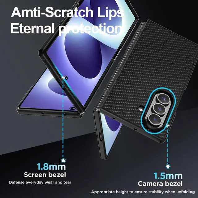 Alt view image 3 of 7 - SZYG Carbon Fiber Case for Samsung Galaxy Z Fold 8 Ultra 8.0" (2026) Black Shockproof Heavy Duty Protective Cell Phone Cover Slim Back Drop Protection Case for Galaxy Z Fold8 Ultra 5G