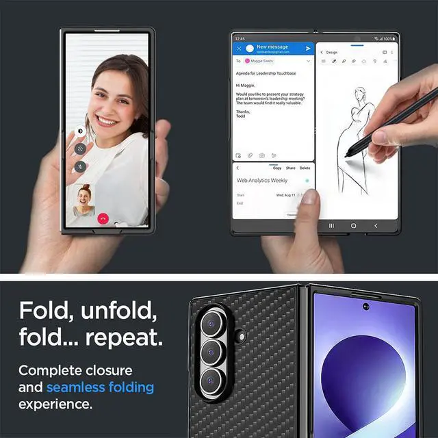 Alt view image 7 of 7 - SZYG Carbon Fiber Case for Samsung Galaxy Z Fold 8 Ultra 8.0" (2026) Black Shockproof Heavy Duty Protective Cell Phone Cover Slim Back Drop Protection Case for Galaxy Z Fold8 Ultra 5G