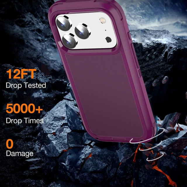 Alt view image 4 of 7 - SZYG for Apple iPhone 18 Pro Max 2026 Phone Case Rugged Heavy Duty Shockproof Military-Grade 3 in 1 Protection Cover Burgundy