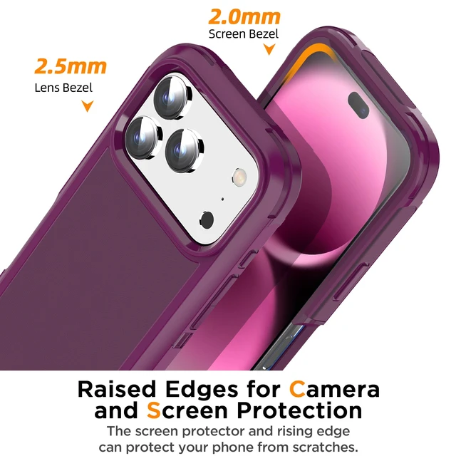 Alt view image 6 of 7 - SZYG for Apple iPhone 18 Pro Max 2026 Phone Case Rugged Heavy Duty Shockproof Military-Grade 3 in 1 Protection Cover Burgundy