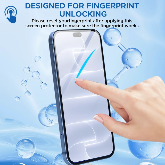 Alt view image 6 of 7 - SZYG 2 Pack for Apple iPhone 18 Pro Tempered Glass Screen Protector & Camera Lens Protector, 9H Hardness, Support Fingerprint Unlock, Bubble-Free for iPhone 18 Pro 6.3" 2026