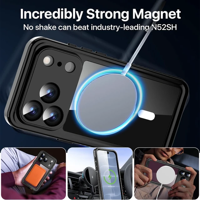Alt view image 4 of 7 - SZYG Waterproof Case for Apple iPhone 18 Pro IP68 Certificated Underwater Shockproof MagSafe Case Built-in Screen Protector Rugged Military Full Body Protection Heavy Duty Magnetic Cover