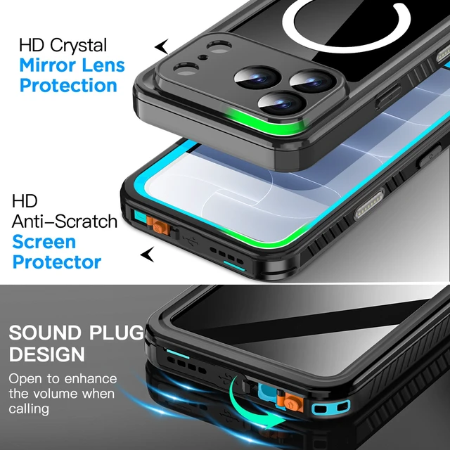 Alt view image 6 of 7 - SZYG Waterproof Case for Apple iPhone 18 Pro IP68 Certificated Underwater Shockproof MagSafe Case Built-in Screen Protector Rugged Military Full Body Protection Heavy Duty Magnetic Cover