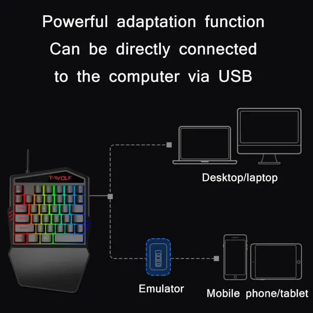 Alt view image 3 of 5 - T-WOLF Mobile Gaming One-Handed KeyboardSpecification T19 Keyboard