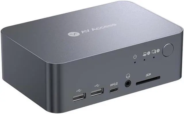 Main image of AV Access Docking Station KVM Switch Dual Monitor for Laptop & Desktop - USB-C Charge, Full Aluminum, KVM Switcher for 2 PCs with Ethernet, EDID, 4K@60Hz/2K@144Hz/1080P@240Hz, 3xUSB 3.0, Power Supply