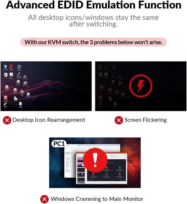 Alt view image 3 of 7 - AV Access Docking Station KVM Switch Dual Monitor for Laptop & Desktop - USB-C Charge, Full Aluminum, KVM Switcher for 2 PCs with Ethernet, EDID, 4K@60Hz/2K@144Hz/1080P@240Hz, 3xUSB 3.0, Power Supply