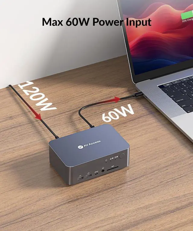 Alt view image 7 of 7 - AV Access Docking Station KVM Switch Dual Monitor for Laptop & Desktop - USB-C Charge, Full Aluminum, KVM Switcher for 2 PCs with Ethernet, EDID, 4K@60Hz/2K@144Hz/1080P@240Hz, 3xUSB 3.0, Power Supply
