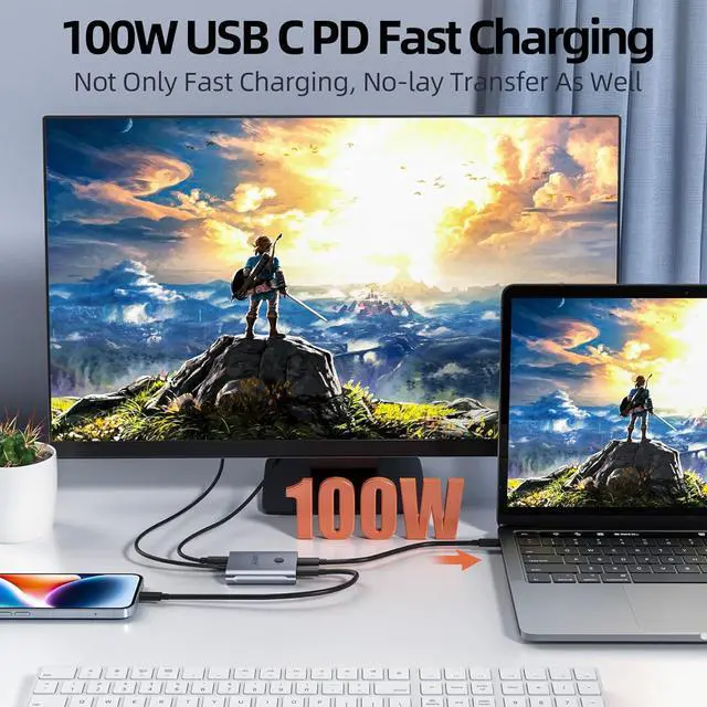 Alt view image 3 of 6 - Alxum USB C Switch - Bi Directional USB C Switcher Selector 2 in 1 Out/1 in 2 Out, 2 Computers Share 1 Devices 8K@60Hz 10Gbps Data Transfer 100W Charging USB-C Cables Included