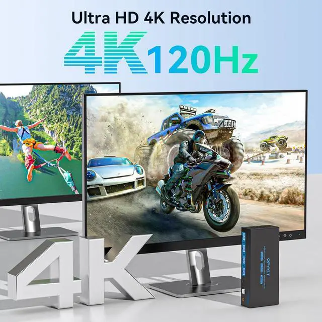 Alt view image 5 of 7 - 4K120Hz HDMI KVM Switch 2 Monitors 2 Computers 8K USB 3.0 KVM Switches for 2 Computers Share Dual Monitor and 4 USB Devices Support Extended/Copy Mode with DC 12V/1A&Wired Controller