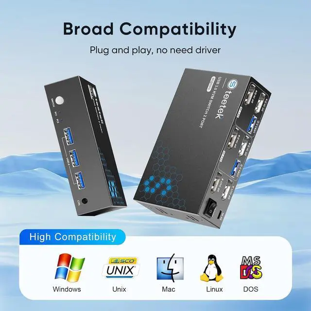 Alt view image 7 of 7 - 8K@60Hz KVM Switch 2 Monitors 2 Computers DisplayPort, USB3.0 KVM Switches, 4K@120Hz Dual Monitor for 1 Set of Keyboard Mouse Printer and U Disk with EDID Adaptive 2 USB Cables
