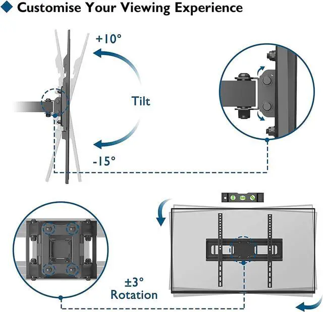 Alt view image 3 of 6 - BONTEC Full Motion TV Wall Mount for 23-70 Inch TVs, Hold up to 99 lbs, Max VESA 400x400mm, Swivel Tilt Dual Arms, Adjustable Viewing Angle, Fits 16" Wood Studs, Easy Assembly