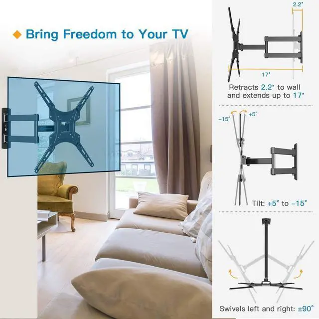 Alt view image 2 of 6 - Full Motion TV Wall Mount Bracket Articulating Arms Swivels Tilts Extension for Most 26-55 Inch LED LCD Flat Curved Screen TVs, Max VESA 400x400mm up to 66lbs by Pipishell