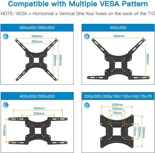 Alt view image 6 of 6 - Full Motion TV Wall Mount Bracket Articulating Arms Swivels Tilts Extension for Most 26-55 Inch LED LCD Flat Curved Screen TVs, Max VESA 400x400mm up to 66lbs by Pipishell