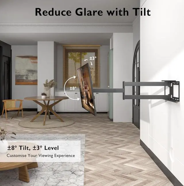Alt view image 5 of 7 - BONTEC TV Wall Mount with Extra Long Articulated Arm for 32-75 Inch TVs, Holds Up to 132lbs, Full Motion Dual Arm Long Reach TV Bracket with Tilt, Swivel, and Level Adjustment, Max VESA 600x400mm