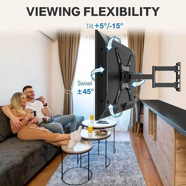 Alt view image 2 of 7 - TV Wall Mount Full Motion Tilting TV Mount Bracket for Most 26-55 Inch Flat Curved TVs with Swivels Articulating Arms Max VESA 400X400mm and 88lbs Fits Single Stud MU0014